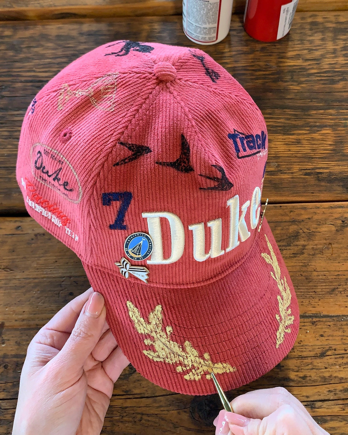 Hand-Painted DR4 Red Corduroy Cap