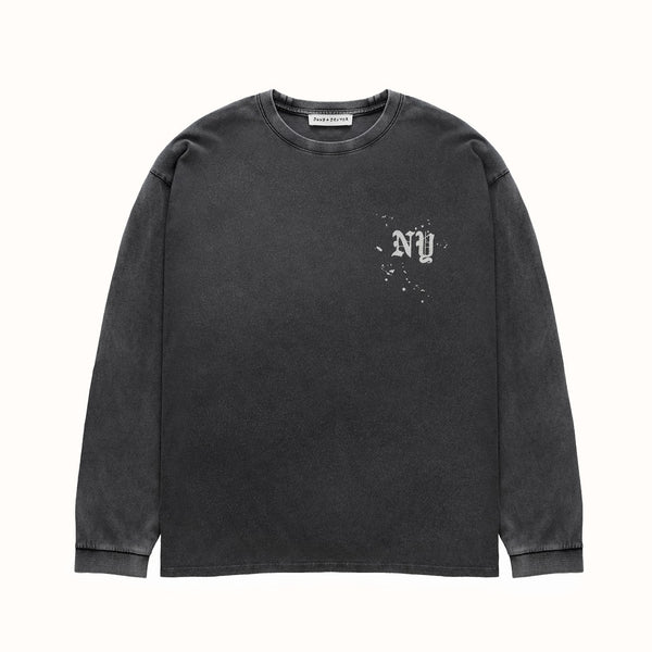 NY Paint Splatter Washed Grey Long Sleeve Top
