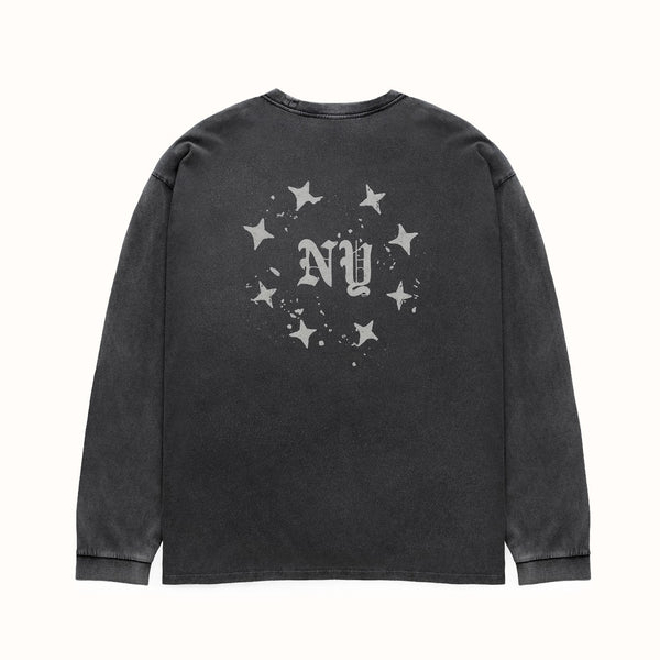 NY Paint Splatter Washed Grey Long Sleeve Top