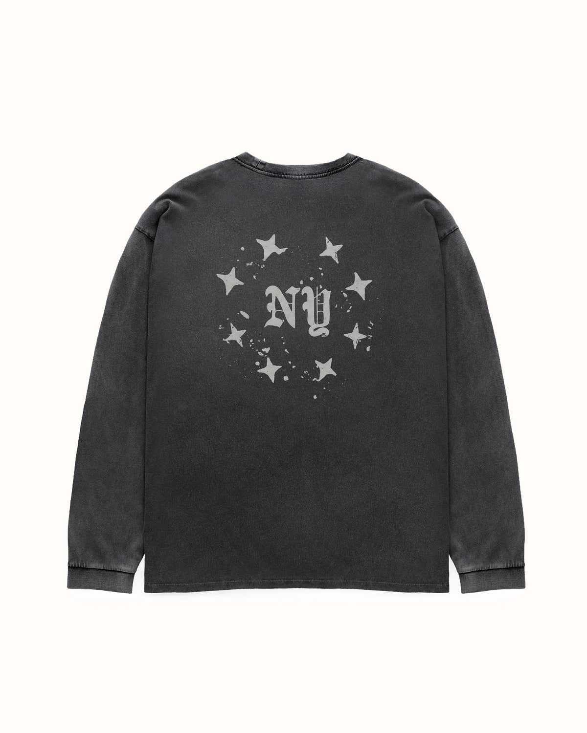 NY Paint Splatter Washed Grey Long Sleeve Top