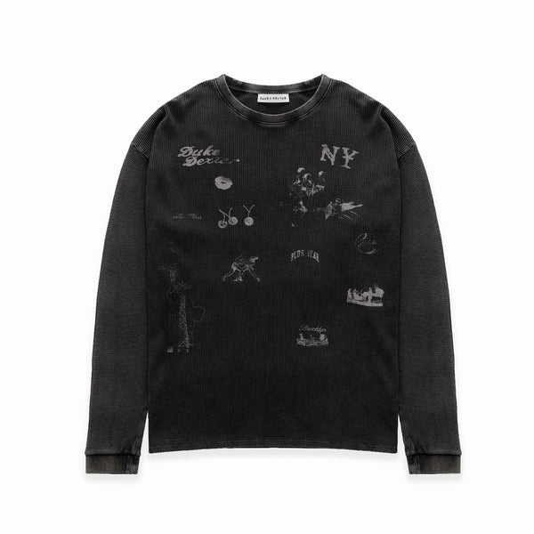 NY Sketch Washed Grey Waffle Top