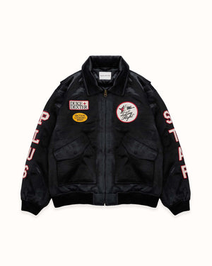 Plus Black Satin Bomber Jacket