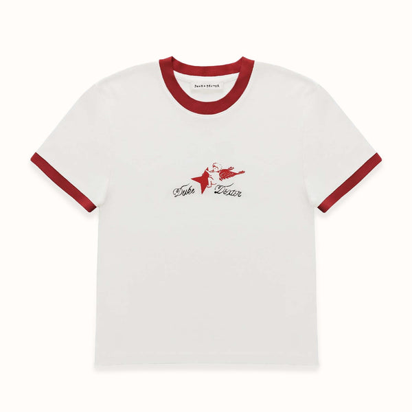 Plus Vintage White + Red Ringer Baby Tee - Women's