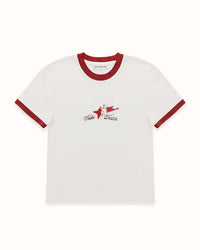 Plus Vintage White + Red Ringer Baby Tee - Women's