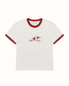 Plus Vintage White + Red Ringer Baby Tee - Women's