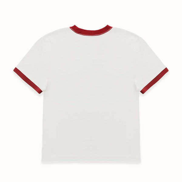 Plus Vintage White + Red Ringer Baby Tee - Women's
