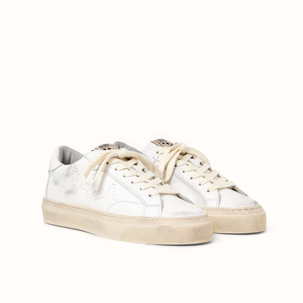 Plus Court White Distressed Sneaker - Women's