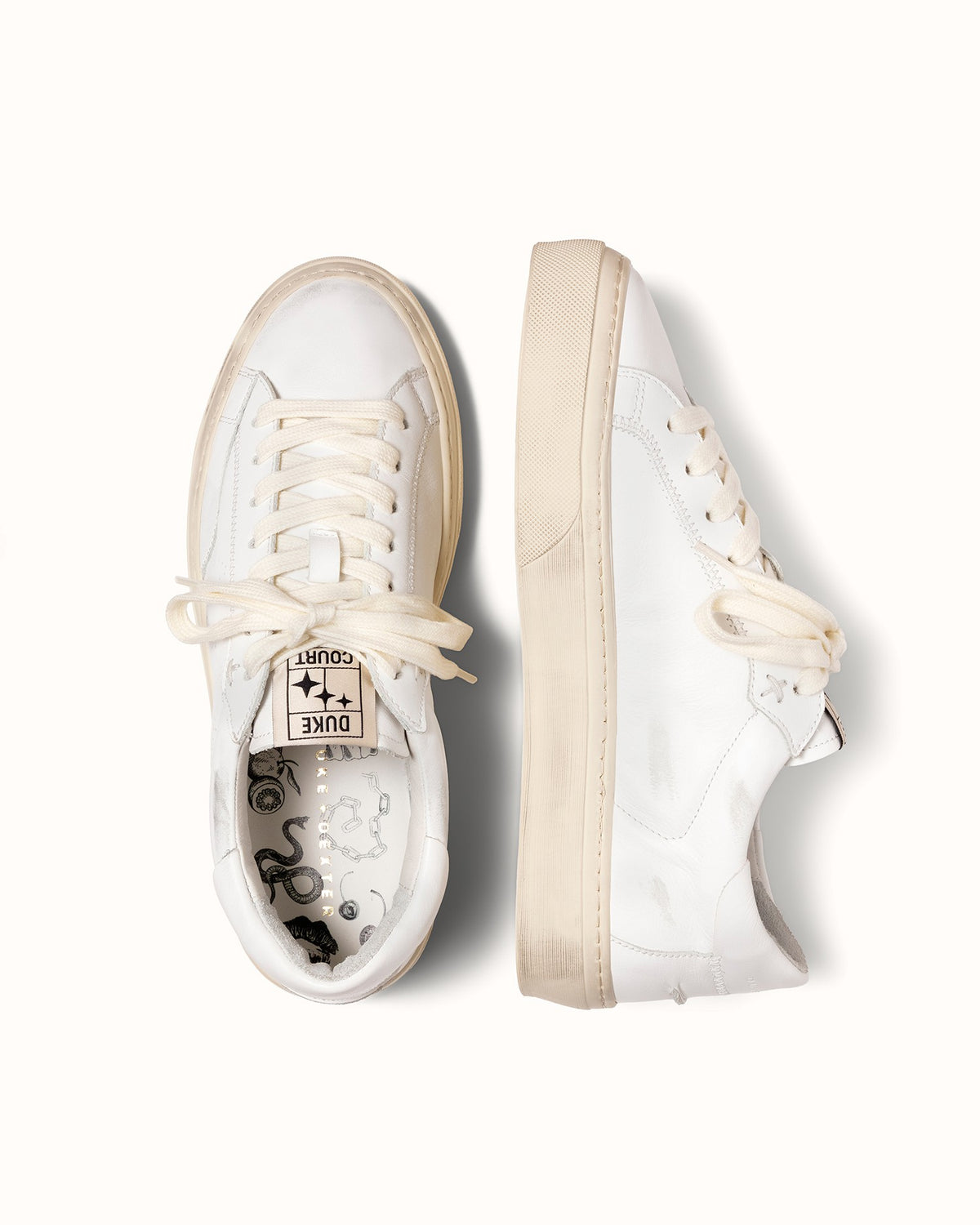 Plus Court White Distressed Sneaker - Women's