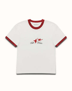 Plus Vintage White + Red Ringer Baby Tee - Women's