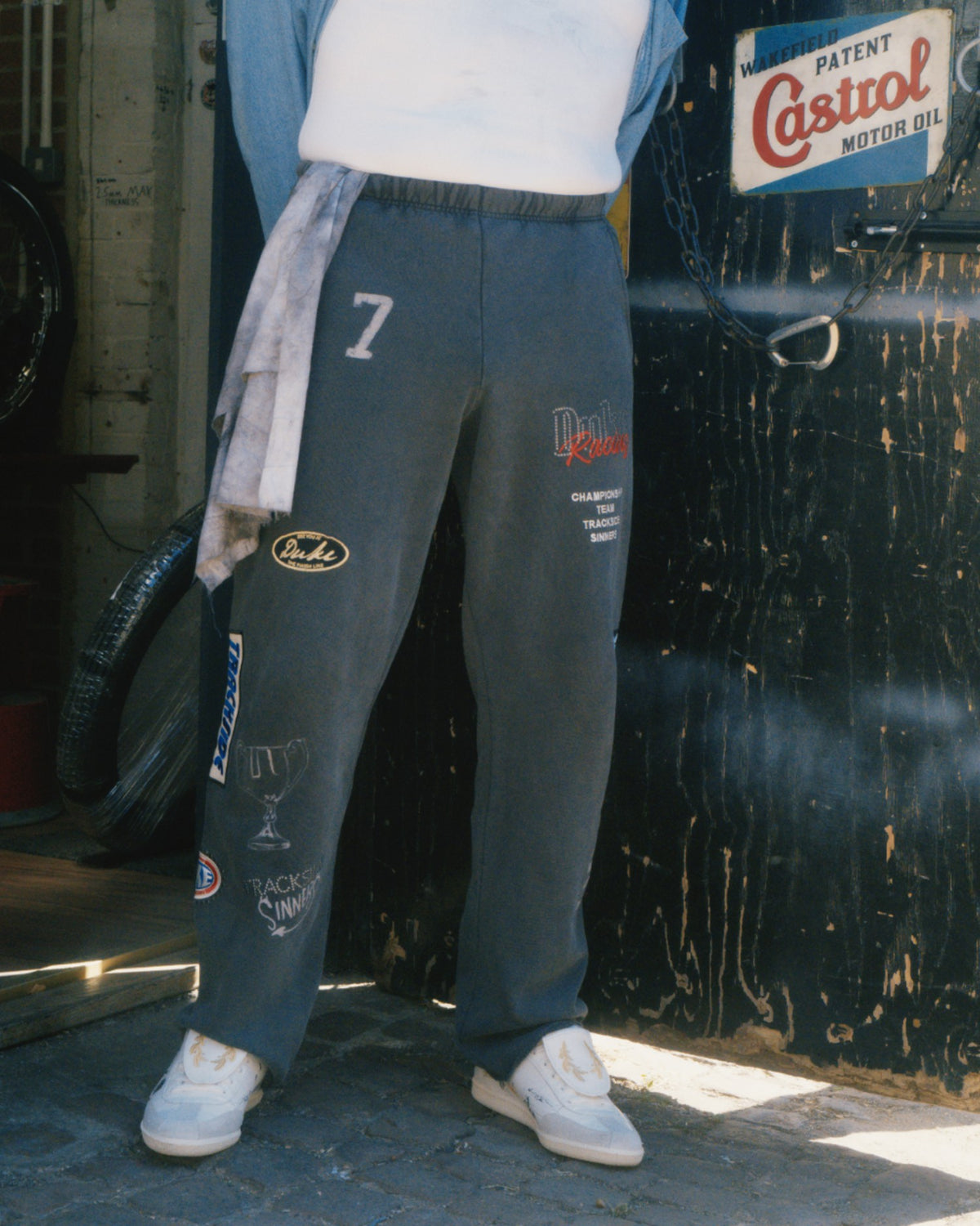DR4 Embroidered Washed Black Sweat Pant