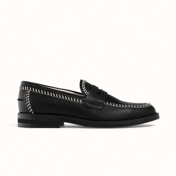 Wilde Black + Cream Box Stitch Penny Loafer - Men's