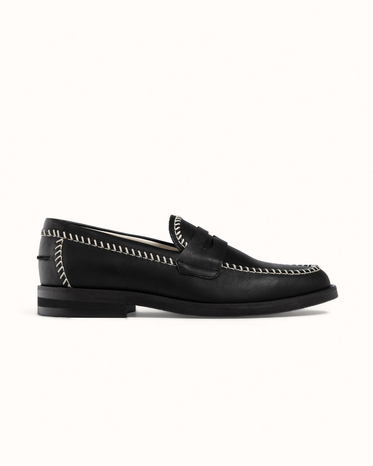 Wilde Black + Cream Box Stitch Penny Loafer - Men's