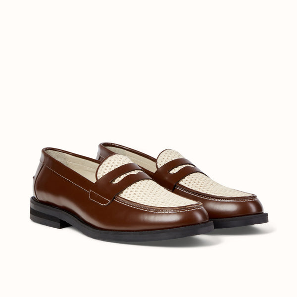 Wilde Chestnut + White Rattan Penny Loafer - Men's