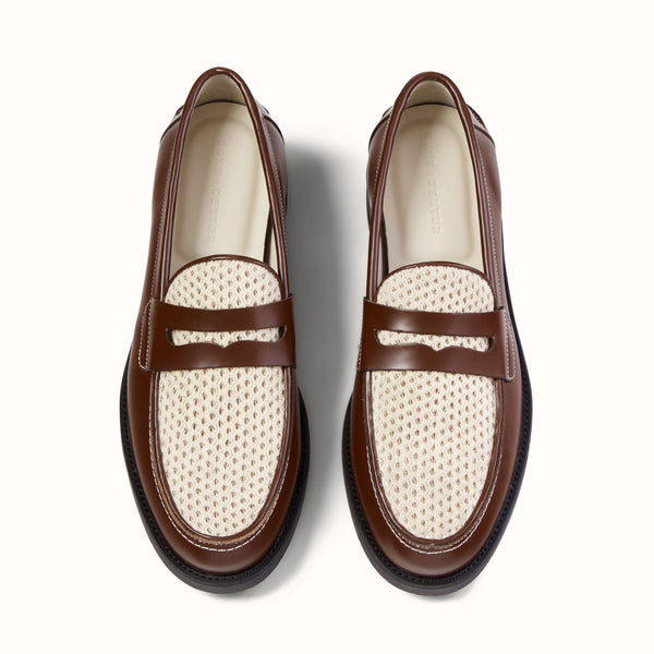 Wilde Chestnut + White Rattan Penny Loafer - Men's