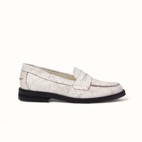 Wilde White Cracked Penny Loafer - Women's