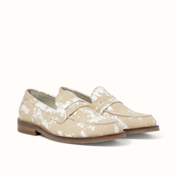 Wilde Beige + White Painted Canvas Penny Loafer - Men's