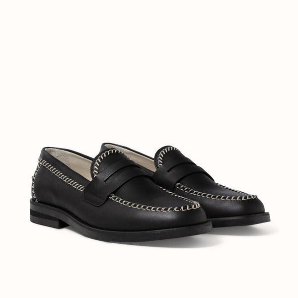 Wilde Black + Cream Box Stitch Penny Loafer - Men's
