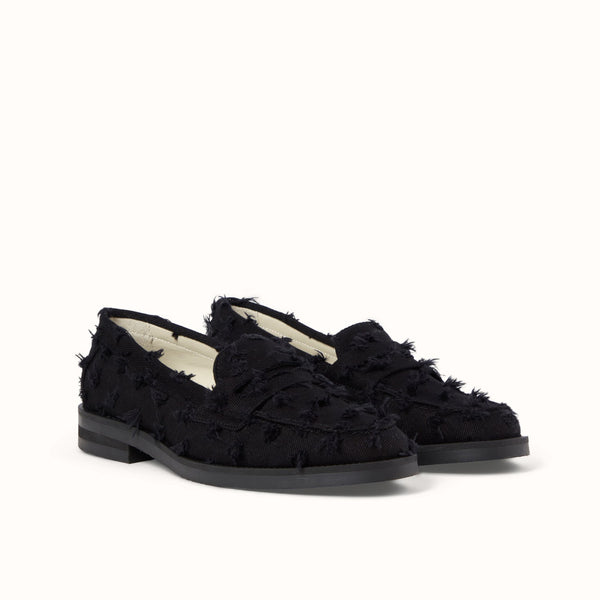 Wilde Black Punched Denim Penny Loafer - Women's