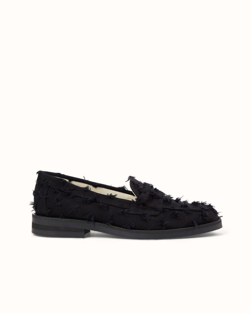 Wilde Black Punched Denim Penny Loafer - Women's