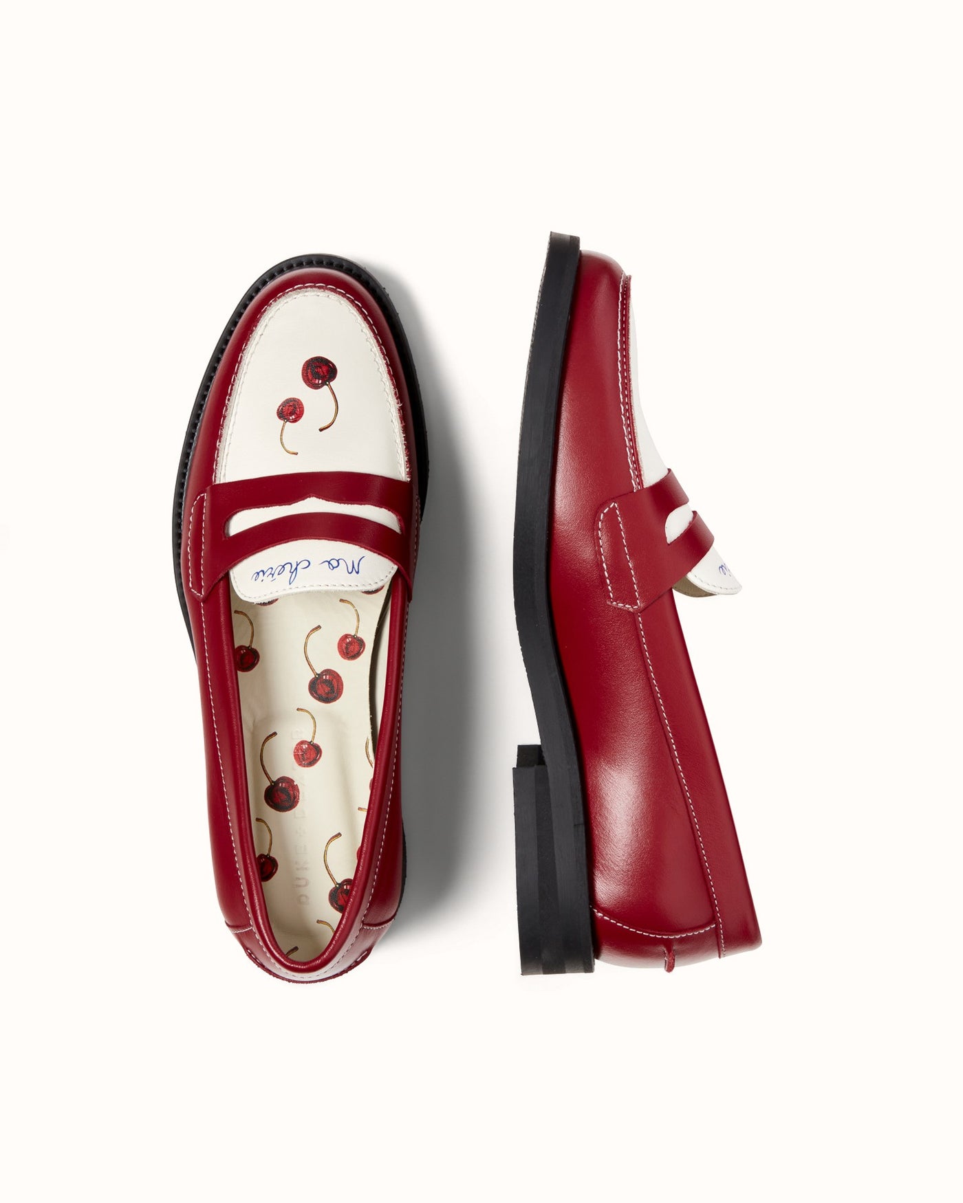 デュークアンドデクスター ローファー チェリー柄 Wilde Cherry Red Leather Penny Loafer - Women's | DUKE + DEXTER
