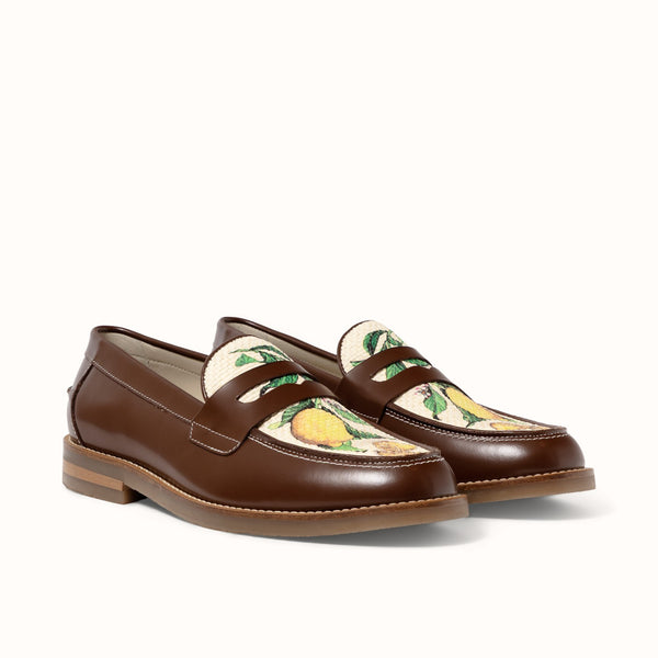 Wilde Chestnut Lemon Raffia Penny Loafer - Men's