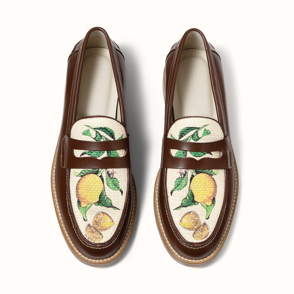 Wilde Chestnut Lemon Raffia Penny Loafer - Men's