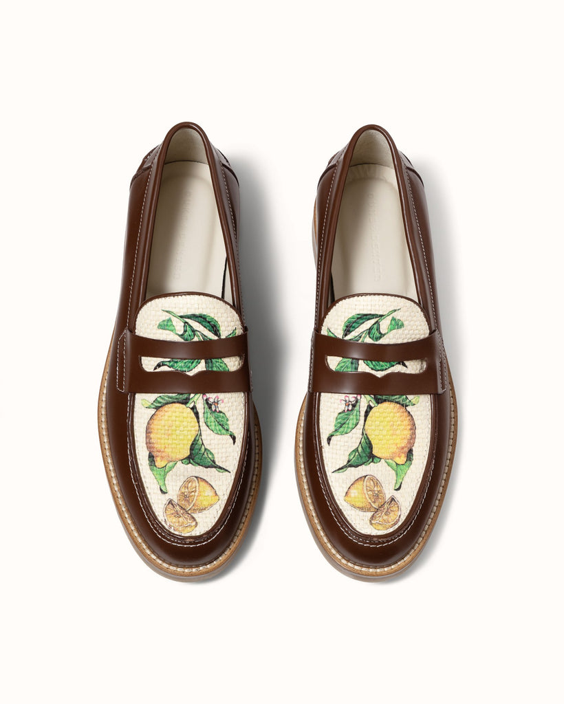 Wilde Chestnut Lemon Raffia Penny Loafer