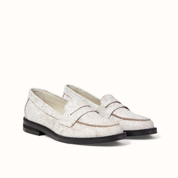 Wilde White Cracked Penny Loafer - Women's