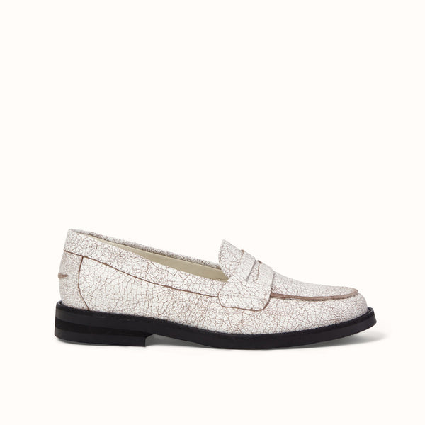 Wilde White Cracked Penny Loafer - Women's