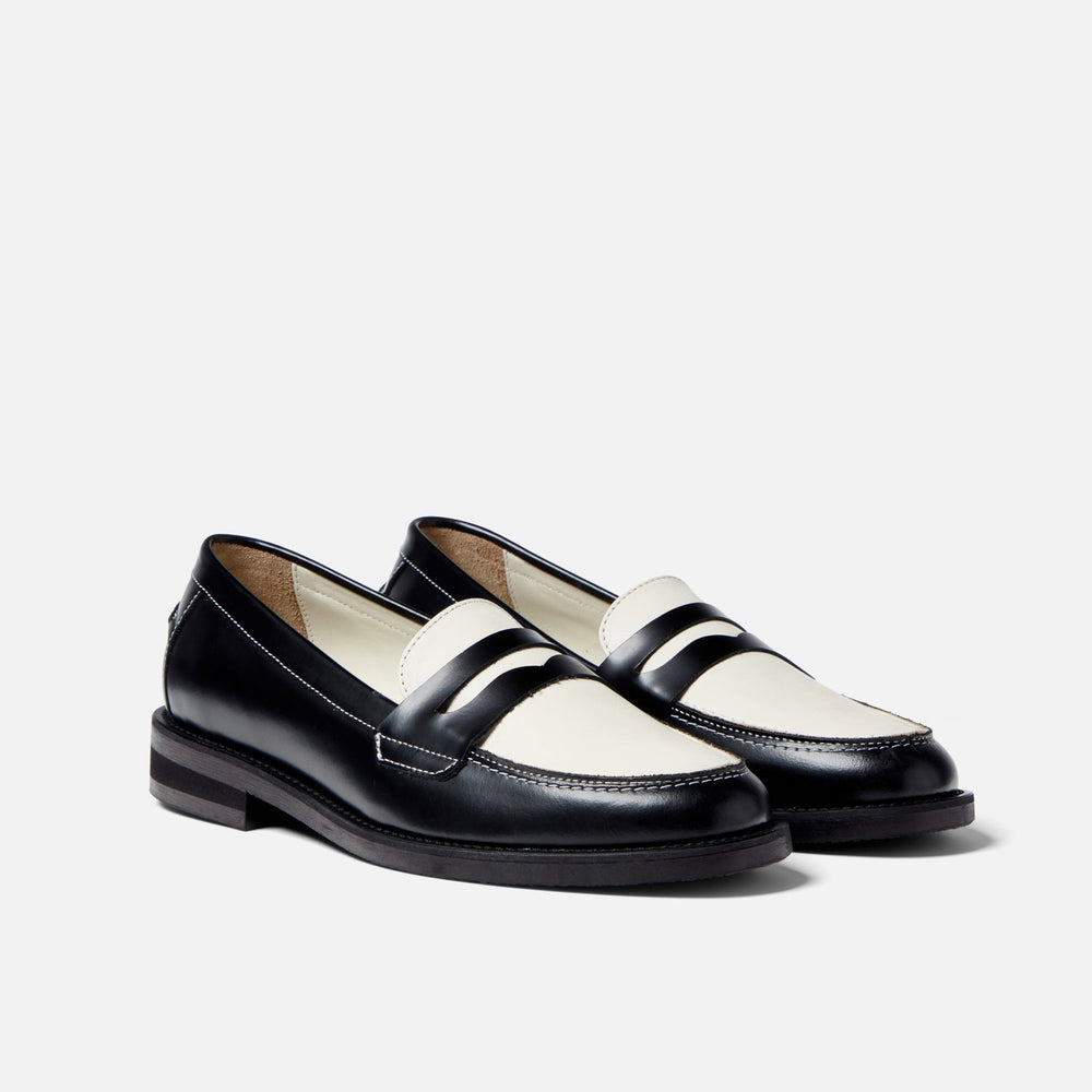 WILDE Black x White Leather Penny Loafer - Women’s | DUKE + DEXTER