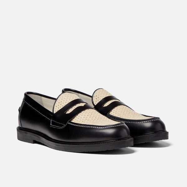 Wilde Black + White Rattan Penny Loafer - Men's