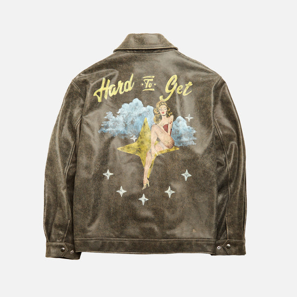 Hand-Painted Pin Up Hard To Get Washed Black Jacket