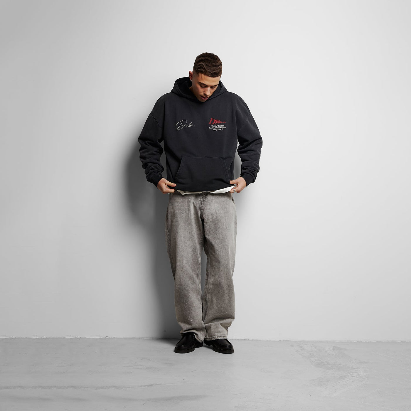 Duke Racing Helmet Washed Black Hoodie | DUKE + DEXTER