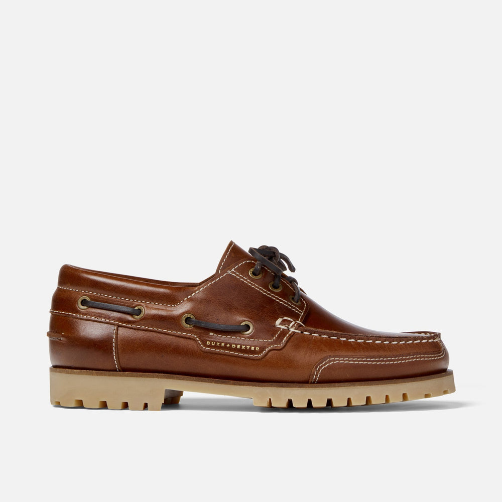 Men's Brown Leather Boat Shoe, COMMANDO Chunky Sole Boat Shoe