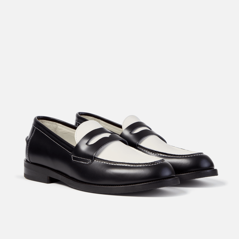 WILDE Black and White Leather Penny Loafer DUKE DEXTER
