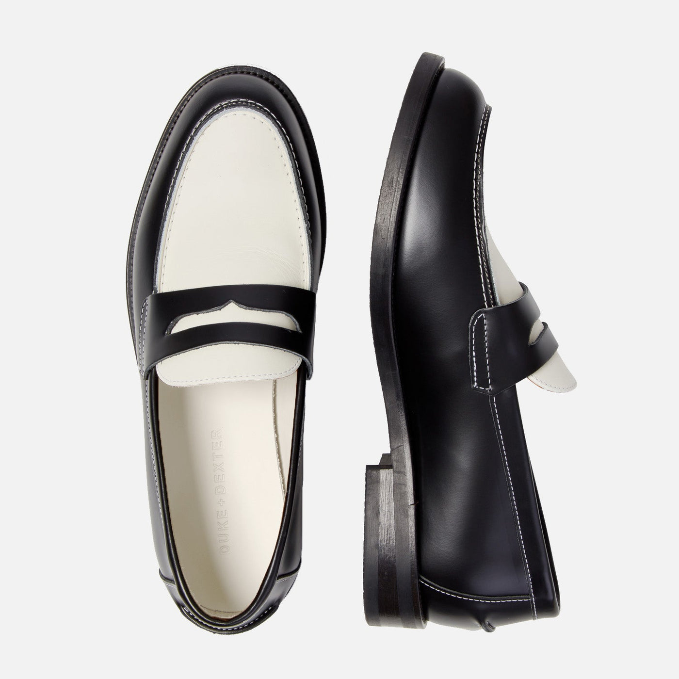 WILDE Black and White Leather Penny Loafer | DUKE + DEXTER